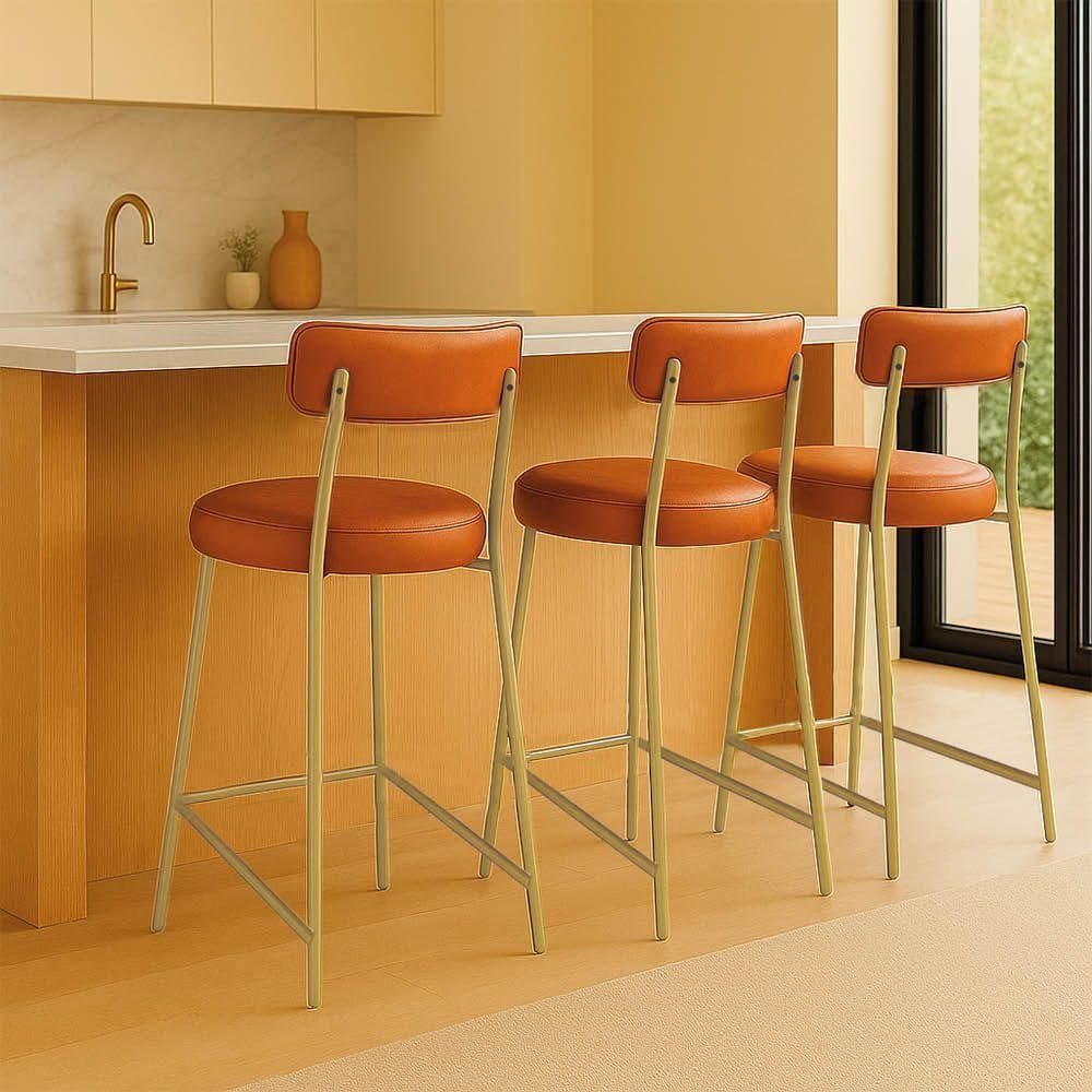 Banqueta Cozinha Média Com Encosto Industrial Preto Kit 3 Londres Pu Whisky D03 - D`rossi