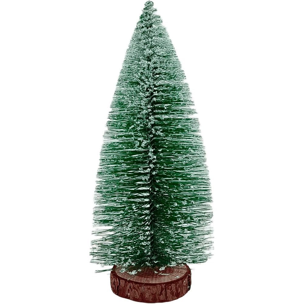 Mini Árvore Natalina Pinheiro Enfeite Mesa Base Madeira 30cm