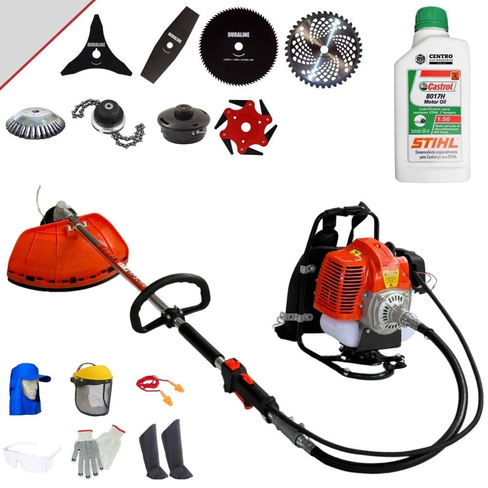 Cortador de Grama Costal Terra GRC430 43cc C/ Carretel + Facas 2 Pontas, 3 Pontas, 6 Pontas, 40 Dentes, 80 Dentes, Trimmer e Escova + Óleo Stihl + EPI