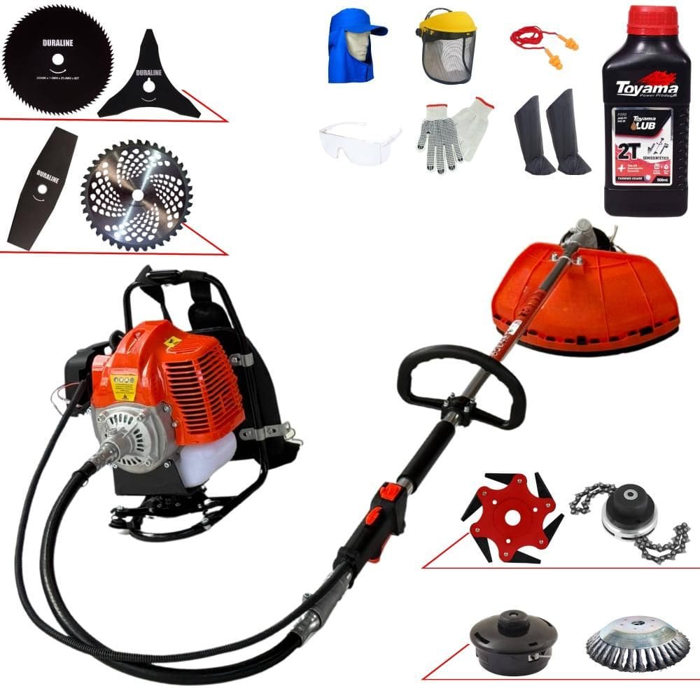 Roçadeira Costal Profissional Terra GRC430 À Gasolina 43cc 1,7HP de Potência Alta Rotação Com Carretel + Kit 7 Opções de Cortes + Óleo Toyama 2T + EPI