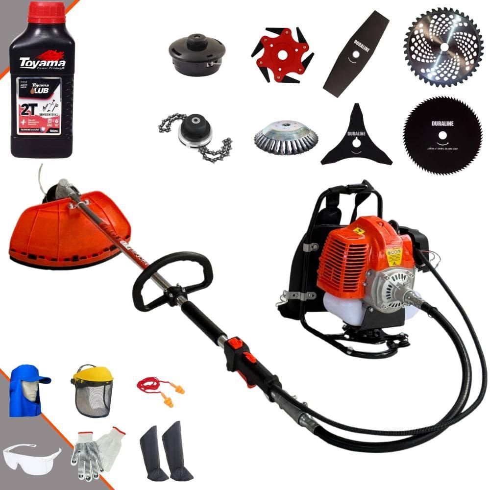 Roçadeira Costal Terra GRC430 43cc 1,7HP Alta Rotação Para Todos os Tipos de Trabalho Com Carretel + Kit de 7 Opções de Cortes + Óleo Toyama 2T + EPI