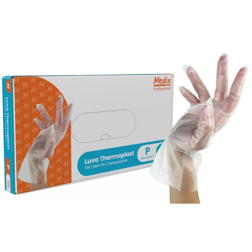 Luva de Segurança Thermoplast Descartável Sem Pó Transparente CX 100un Medix