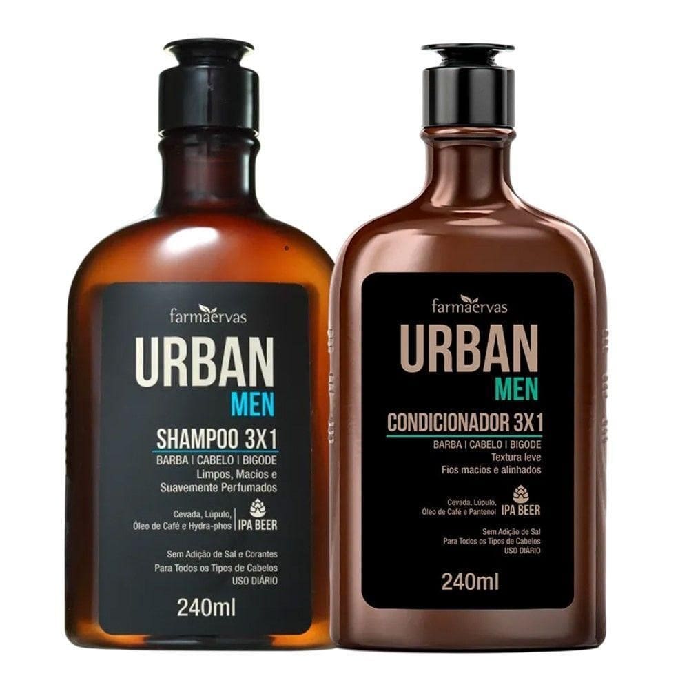 Kit Shampoo E Condicionador 3 Em 1 Barba Cabelo E Bigode Masculino 240ml Urban Men