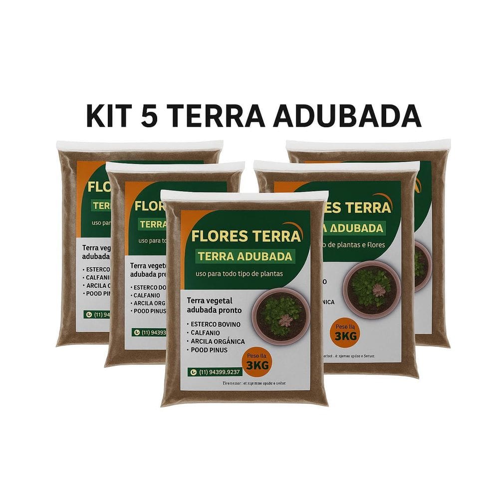 Melhor Kit 5 Terra Vegetal Adubada 3Kg - Hortas E Jardins