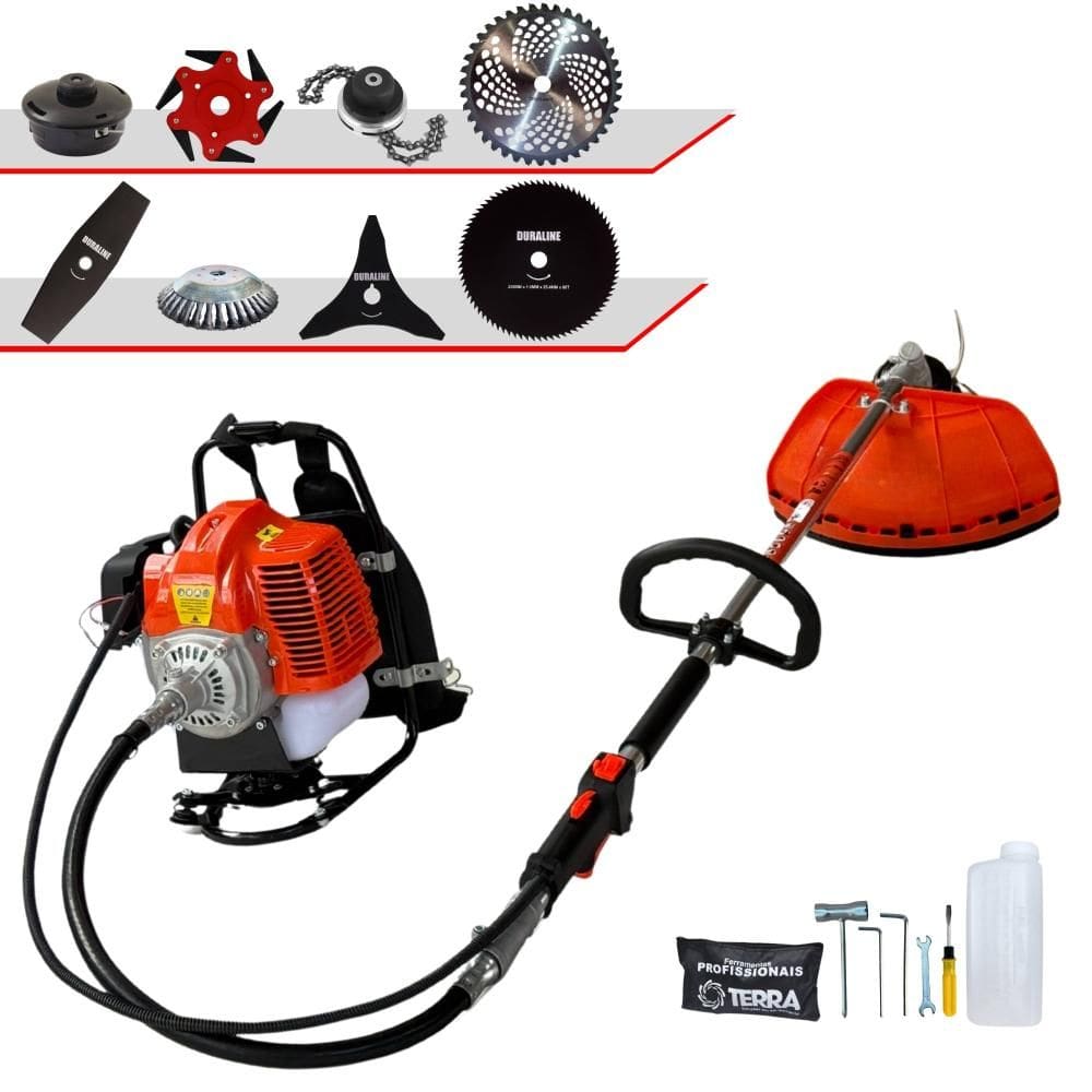 Máquina de Corta Grama Costal Terra GRC430 À Gasolina 2T 43cc 1,7HP Multifunções Profissional Completa Com Carretel de Nylon + 7 Opções de Cortes