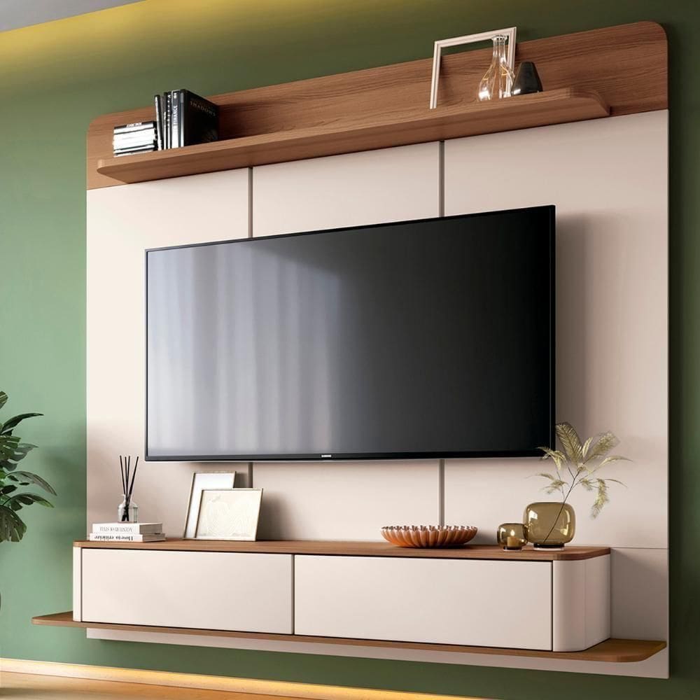 Painel Tv 70 Pol 180cm Bancada Suspensa Galax Off/castanho - Hb Móveis