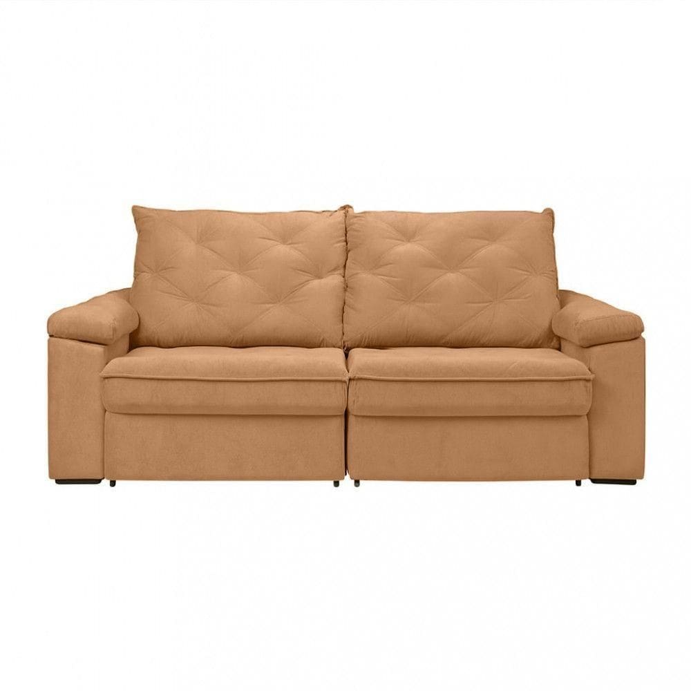 Sofá Para Sala Reclinável Estofado Miami 210cm Boucle Mostarda Com Preto