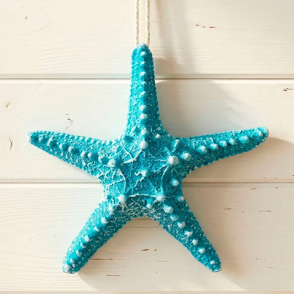 Estrela Do Mar Azul Em Resina Enfeite Casa Praia Oceano 16cm