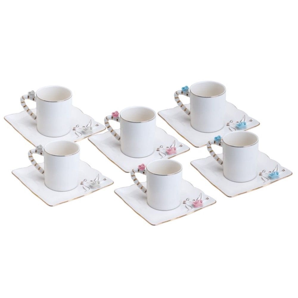 Conjunto 06 Xícaras de Café de Porcelana Flower Square Plate 80ml Wolff