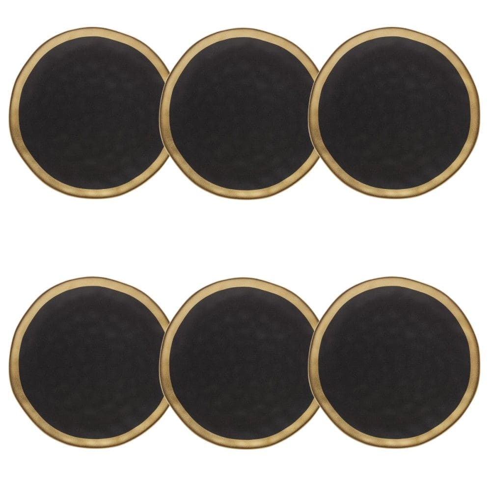 Conjunto de Pratos Rasos 06 Peças Dubai Preto e Dourado 25,5cm Wolff
