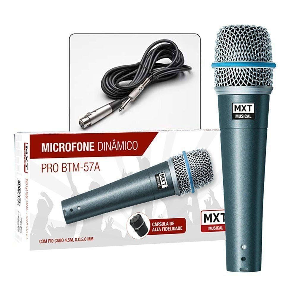 Microfone Dinâmico Pro Btm-57a Metal 3m
