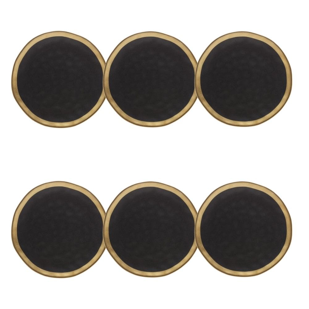 Conjunto de Pratos de Sobremesa 06 Peças Dubai Preto e Dourado 22cm Wolff