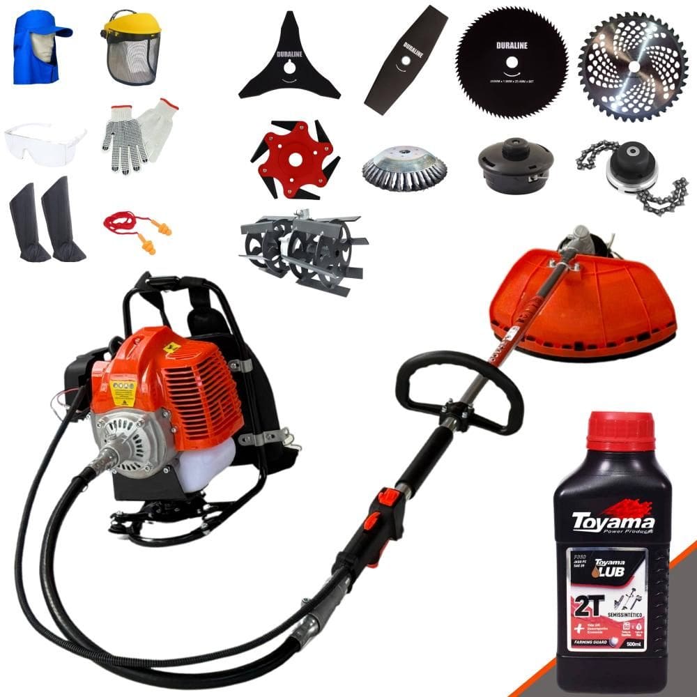 Roçadeira Costal Profissional Terra GRC430 À Gasolina 43cc 1,7HP de Potência Alta Rotação Com Carretel + Kit 8 Opções de Cortes + Óleo Toyama 2T + EPI