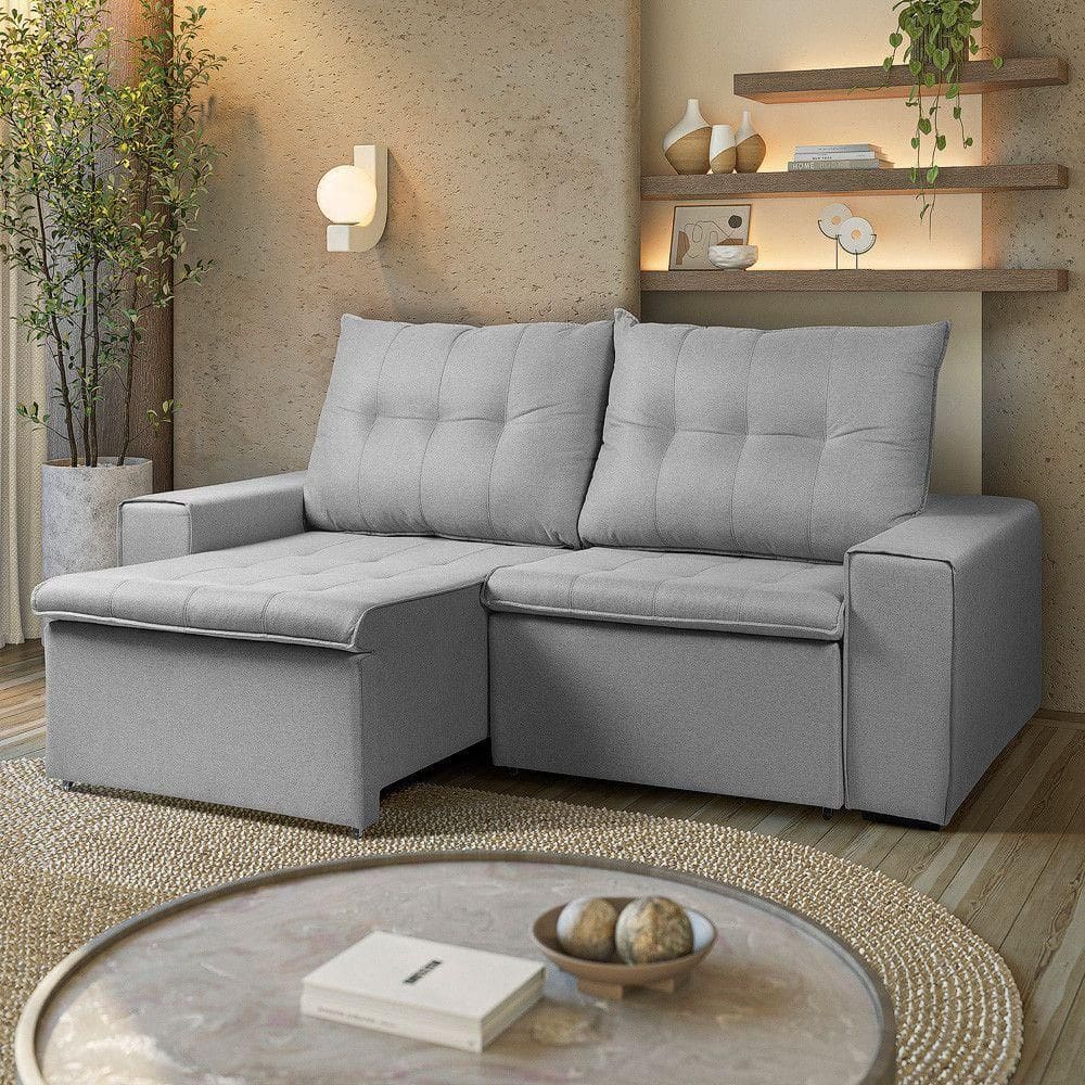 Sofá Retrátil Reclinável Valentino 2,10m Star Confort Cinza