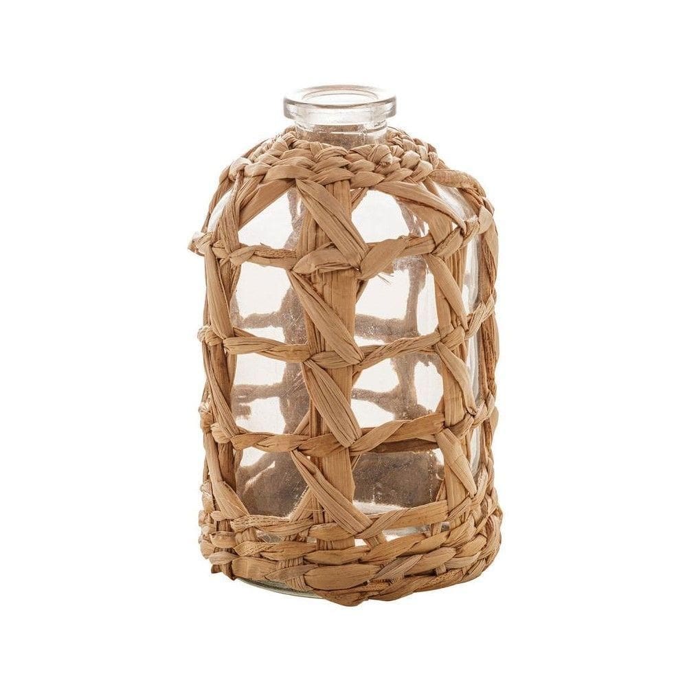 Vaso Decorativo Em Vidro Transparente Trançado Fibra Natural Wolff 15x9cm