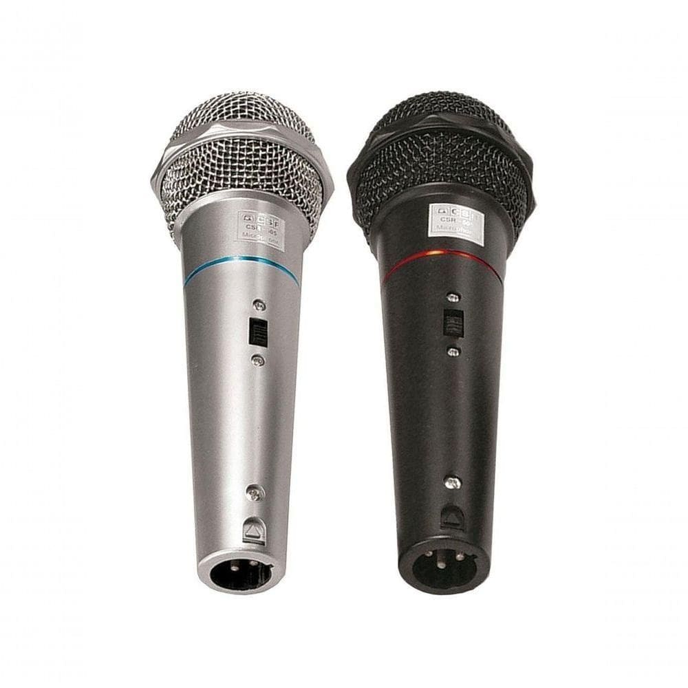 Microfone Csr-505 Duplo Com Fio Preto E Prata