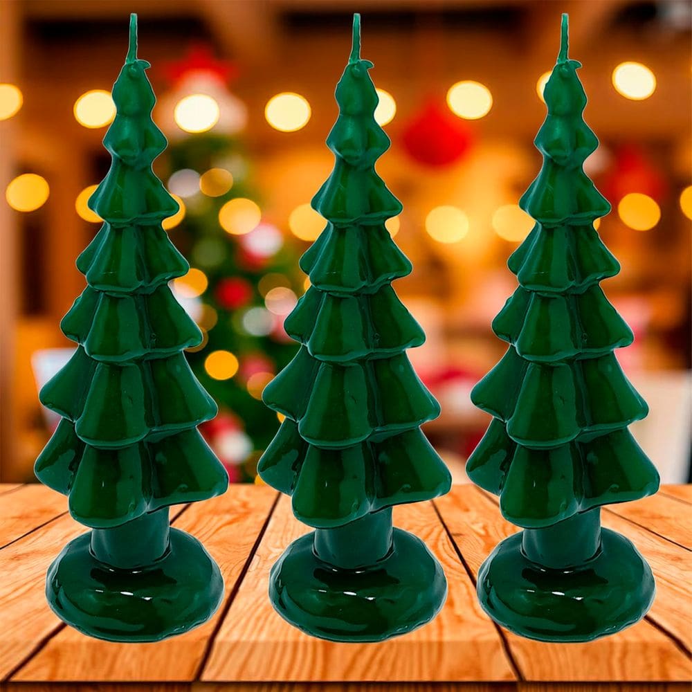 Velas Decorativas Natalino Pinheiro Verde De 20cm Kit 6pçs
