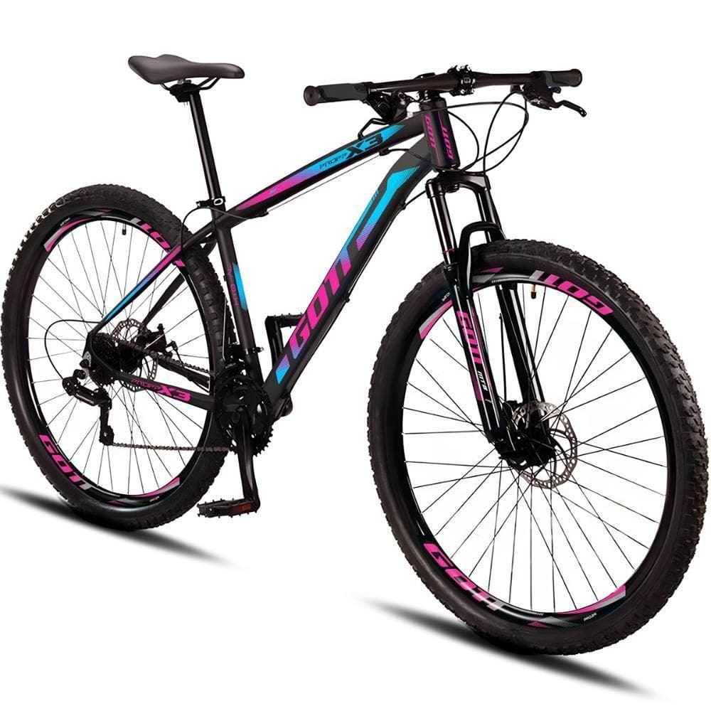 Bicicleta Aro 29 Alumínio Gott 24v Freio A Disco Propp X3 - Preto-rosa Azul - 17