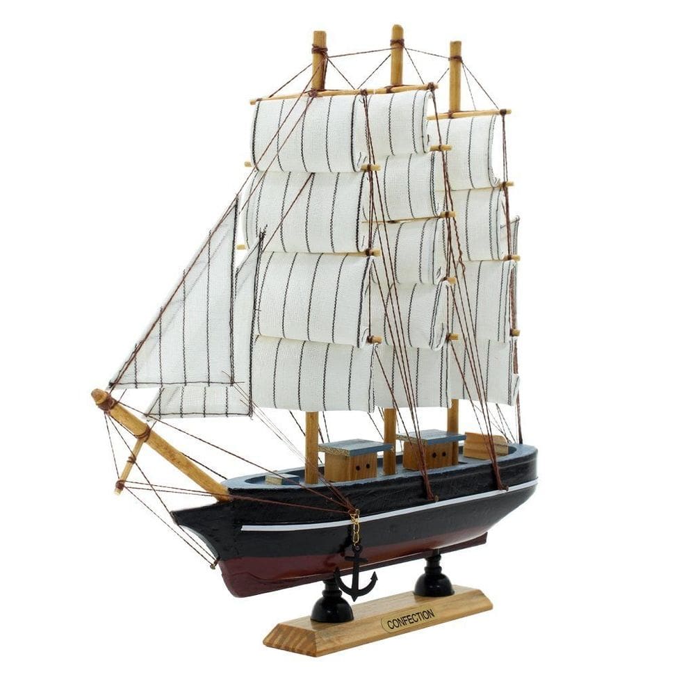 Miniatura Barco Navio de Madeira Veleiro Decorativo – 29cm