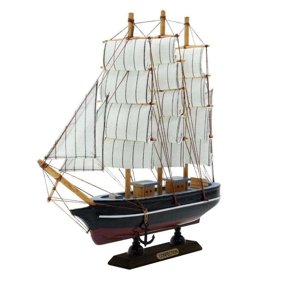 Miniatura Barco Navio de Madeira Veleiro Decorativo – 22cm