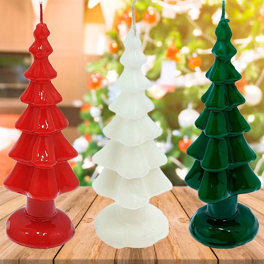 Velas Decorativa Pinheiro Enfeite Natalino De 20cm Kit 3pçs