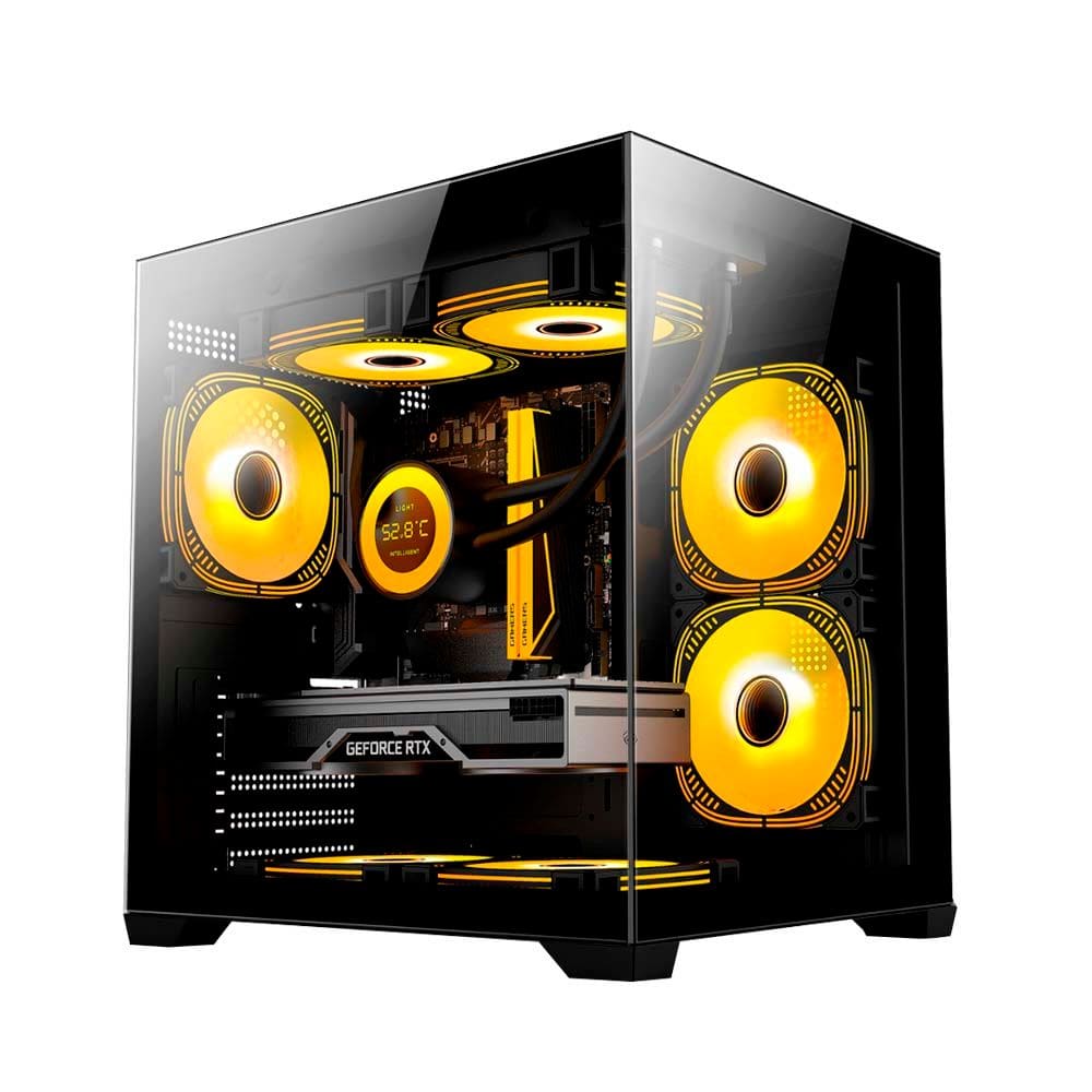 Gabinete Gamer Duex Aquario, Mid-Tower, Lateral E Frontal De Vidro, Preto, 3X Fans Rgb - Dxga275bk
