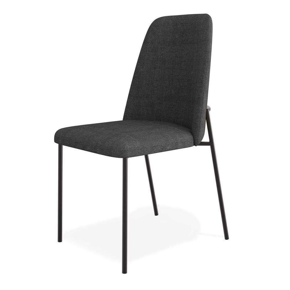 Cadeira Sala De Jantar Lior Com Encosto Estofado Base Preta Linho Grafite - Desk Design
