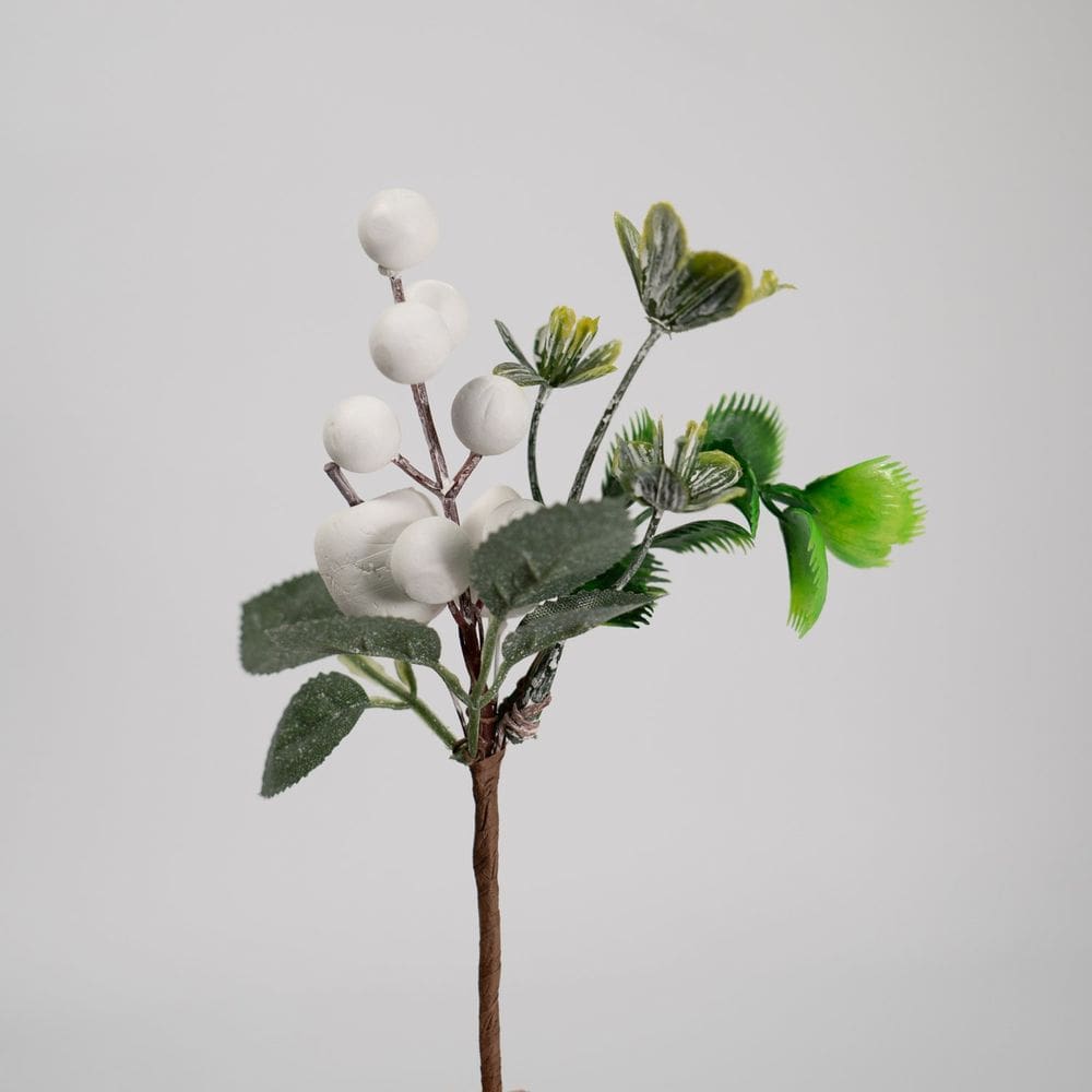 Kit 4 Ramos Artificial Frutas Brancas Decoração Natal 16cm