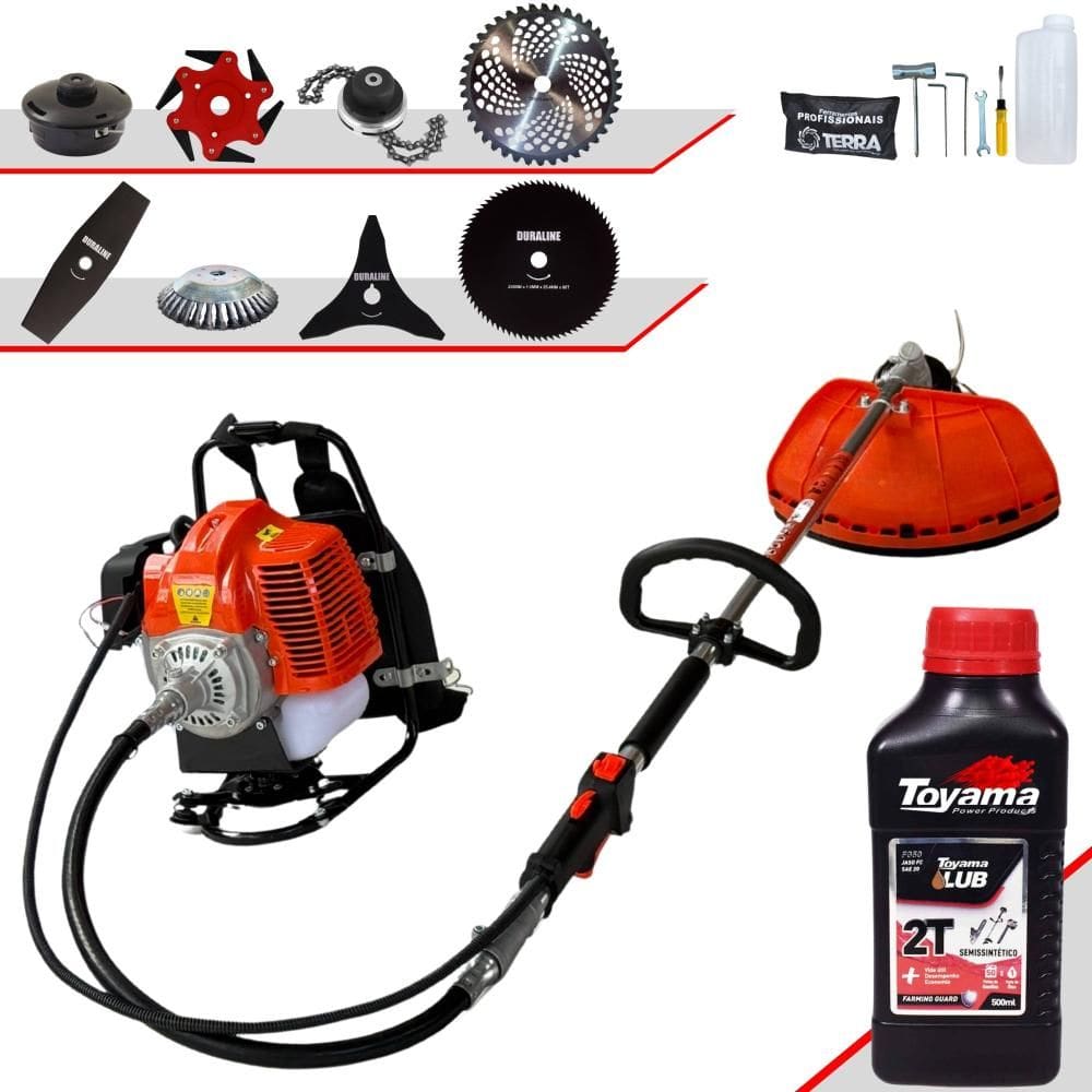 Roçadeira Costal Robusta Terra GRC430 À Gasolina 2T 43cc 1,7HP Multifunções Completa Com Carretel de Nylon + 7 Lâminas de Corte + ÓLEO TOYAMA