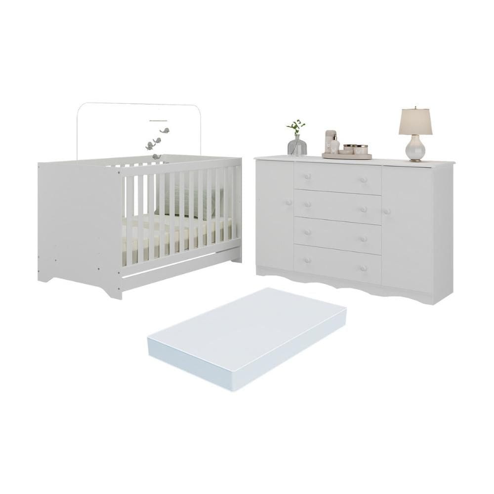 Berço Americano 3 em 1 com Colchão Incluso e Cômoda 2 Portas 4 Gavetas Realeza Multimóveis MP4705