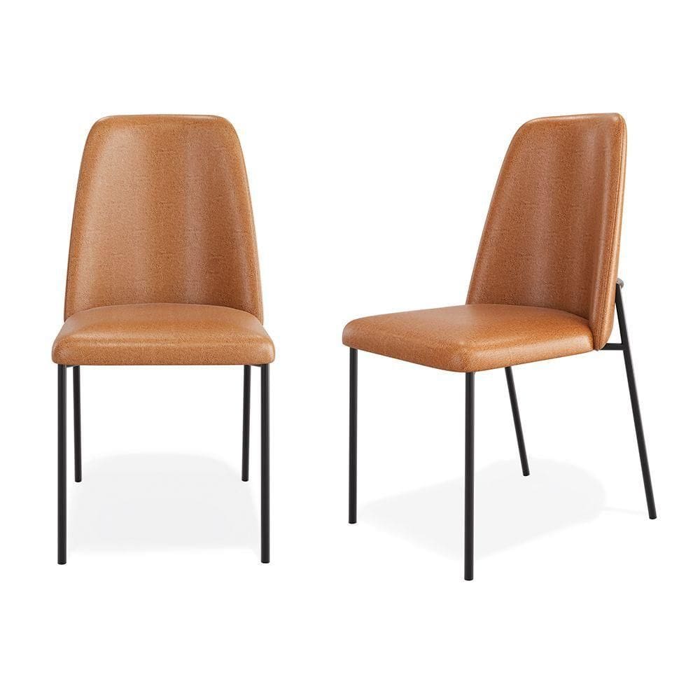 Kit 02 Cadeiras Sala De Jantar Lior Com Encosto Estofado Base Preta Couríssimo Whisky - Desk Design