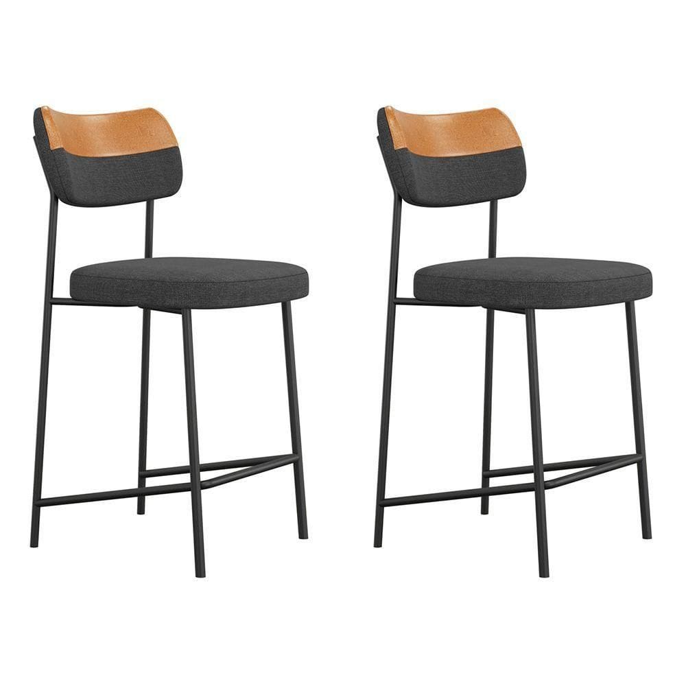 Kit 02 Banquetas Médias Cozinha Lila Estofada Couríssimo Whisky Linho Grafite - Desk Design