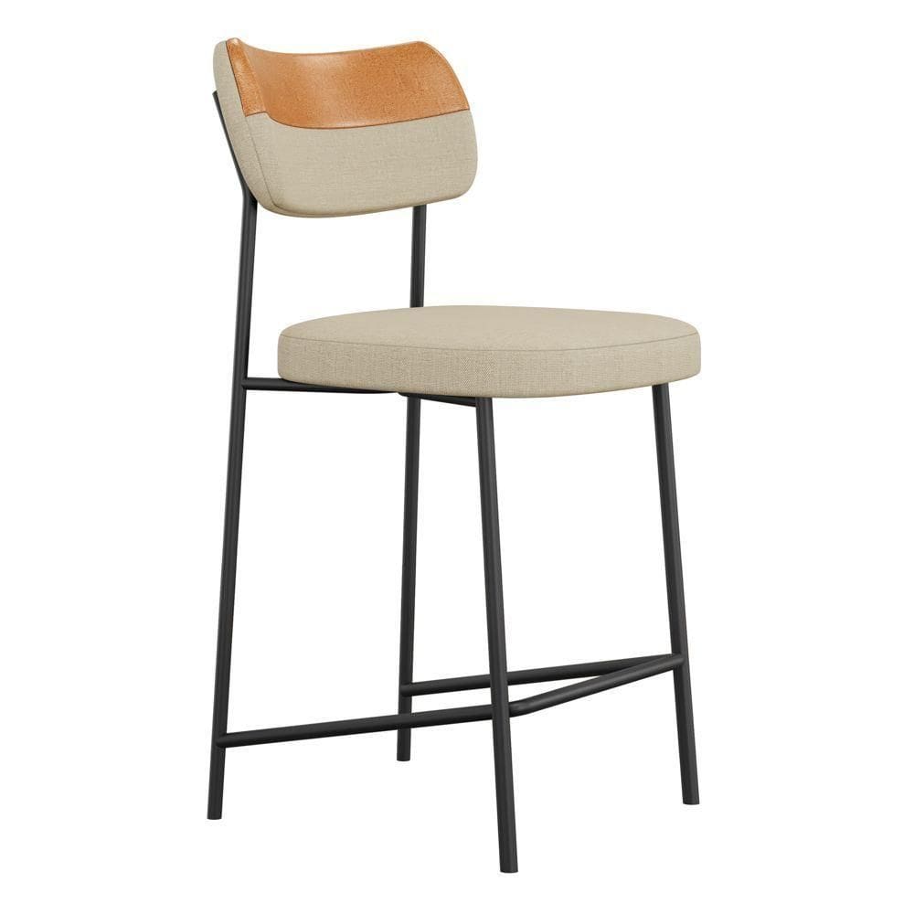 Banqueta Média Cozinha Lila Estofada Couríssimo Whisky Linho Bege - Desk Design