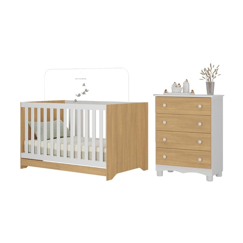 Berço Americano 3 em 1 com Cômoda 4 Gavetas Dengo Multimóveis MP4690