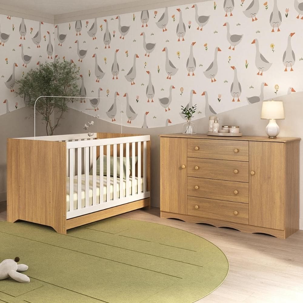 Berço Americano 3 em 1 com Cômoda 2 Portas 4 Gavetas Realeza Multimóveis MP4693