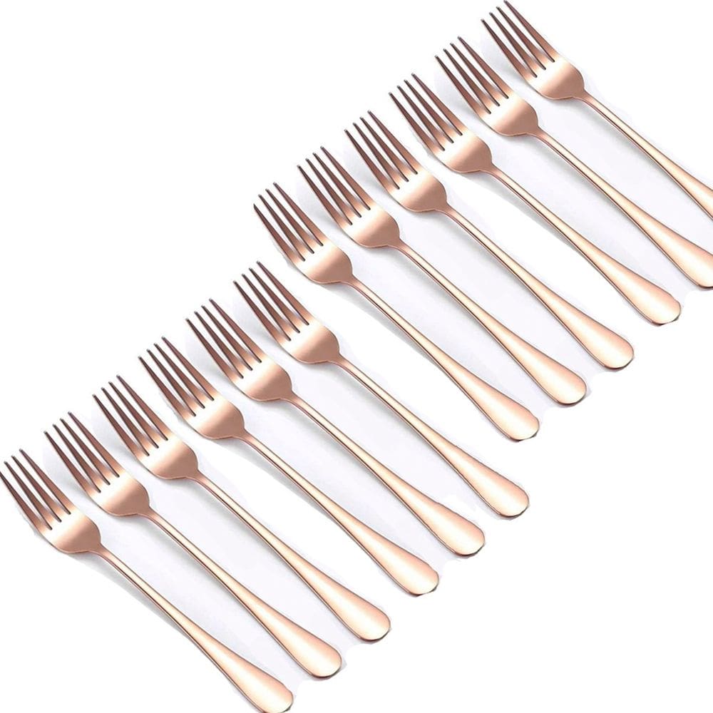 Kit Jogo De Garfos De Mesa Rose Gold 12pçs Inox Rústico Luxo