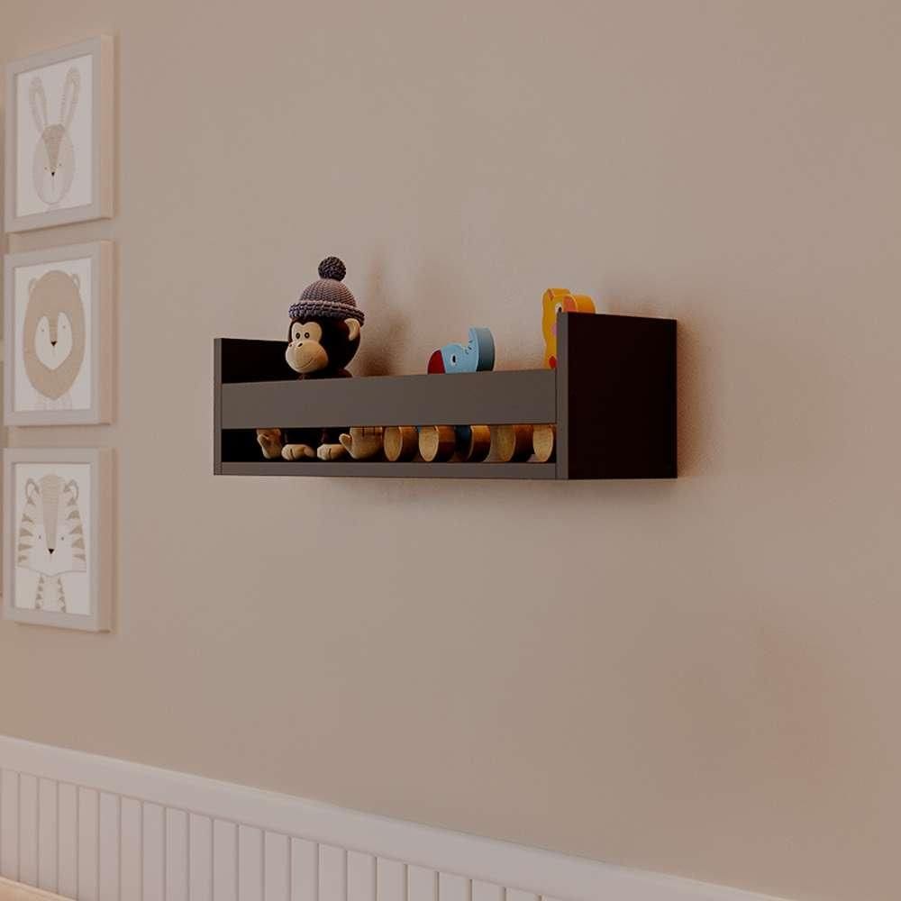 Prateleira Porta Brinquedo Preta 60 x 12cm Suporte Invisivel