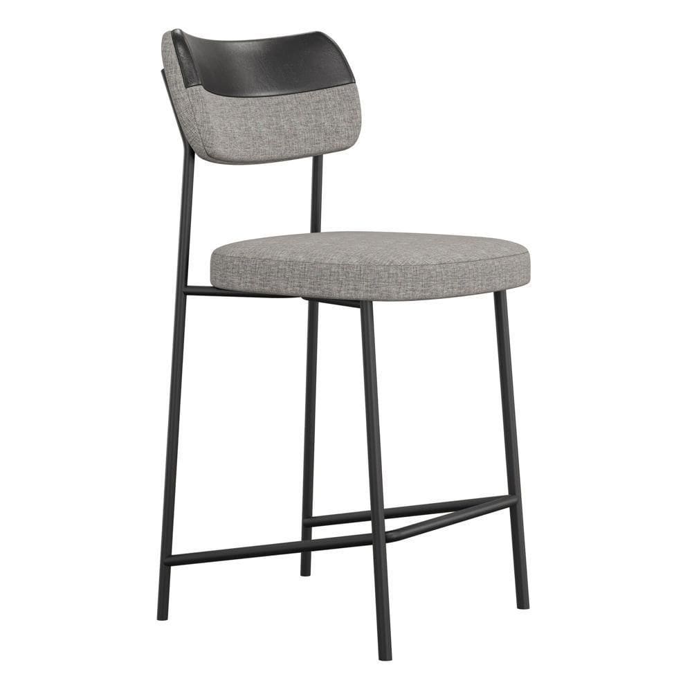 Banqueta Média Cozinha Lila Com Encosto Couríssimo Preto Linho Cinza - Desk Design