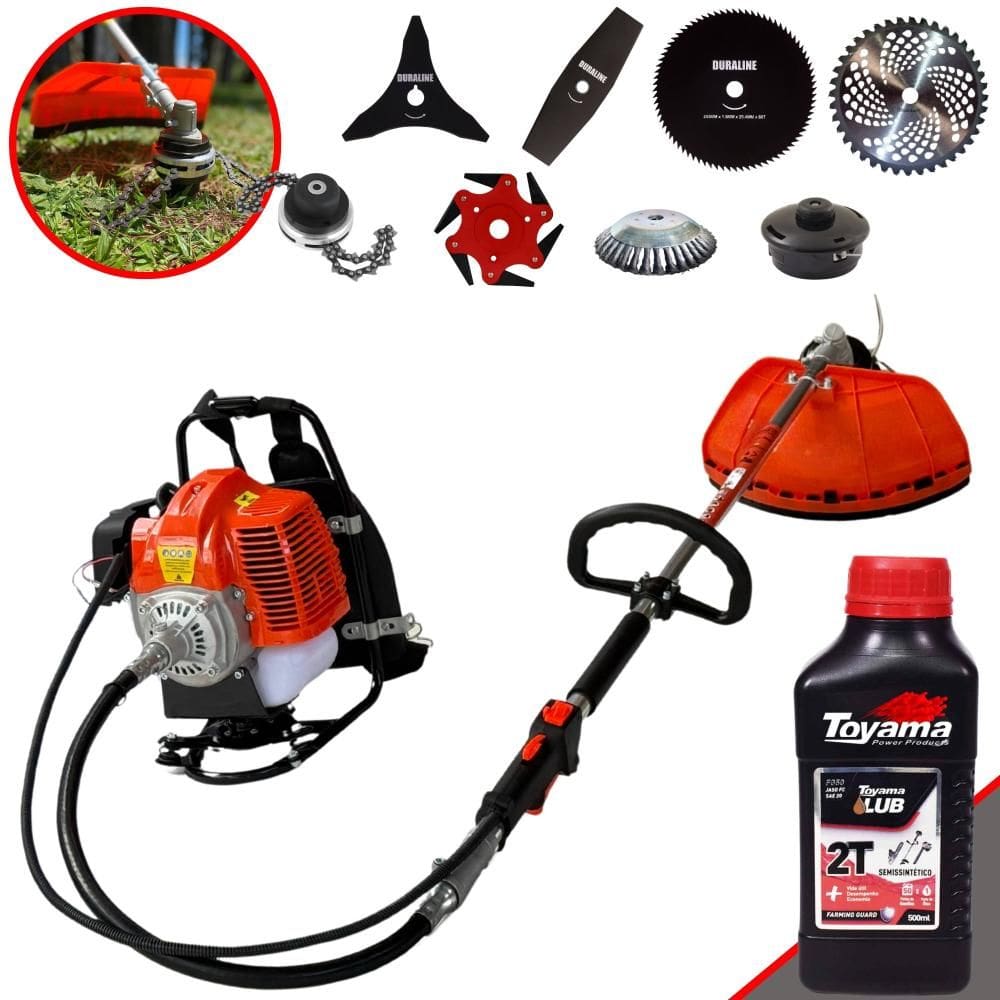 Roçadeira Costal Multifuncional Terra GRC430 À Gasolina 2T 43cc 1,7HP de Potência Alta Rotação Com Carretel Nylon + Kit 7 Lâminas Extras + ÓLEO TOYAMA