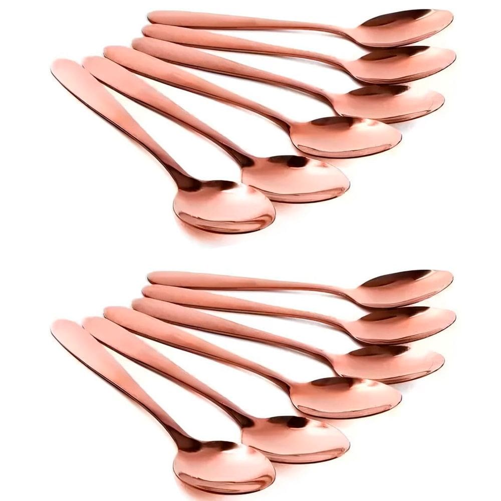 Kit Jogo De Colheres De Mesa Rose Gold 12pçs Inox Rústico
