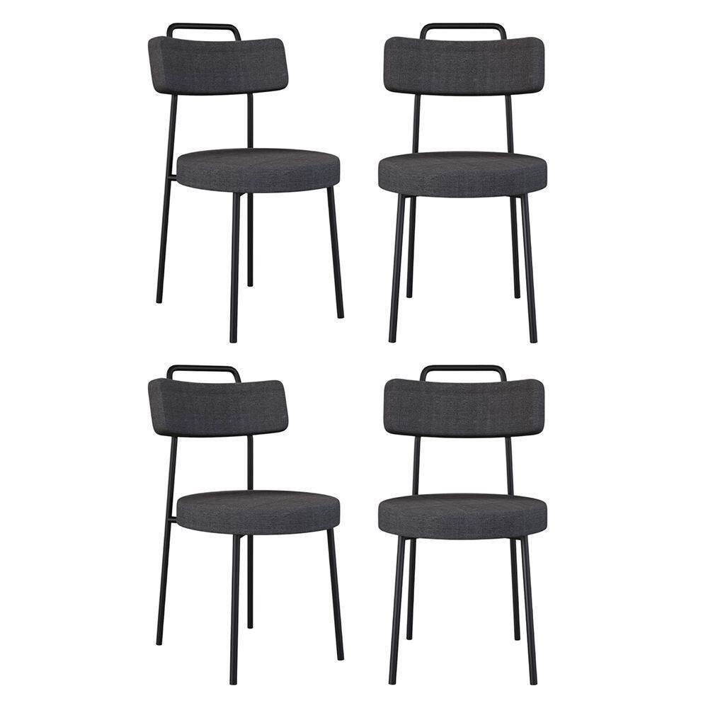 Kit 04 Cadeiras Sala De Jantar Kobe Estofada Com Encosto Linho Grafite - Desk Design