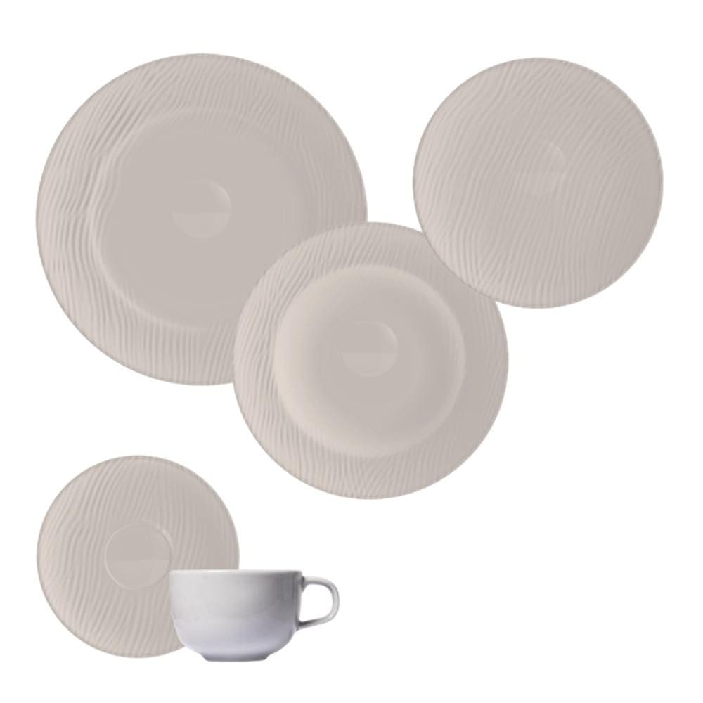 Jogo Jantar Chá 30 Peças Relevo Dunas Cinza Germer Porcelanas