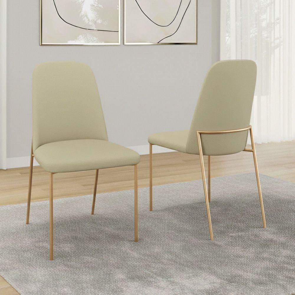 Kit 02 Cadeiras Sala De Jantar Lior Com Encosto Estofado Base Dourada Linho Bege - Desk Design
