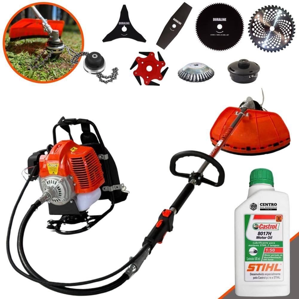 Cortador de Grama Costal Terra GRC430 43cc 1,7HP + Facas 2 Pontas, 3 Pontas, 6 Pontas, 40 Dentes, 80 Dentes, Trimmer, Carretel, Escova + ÓLEO STIHL