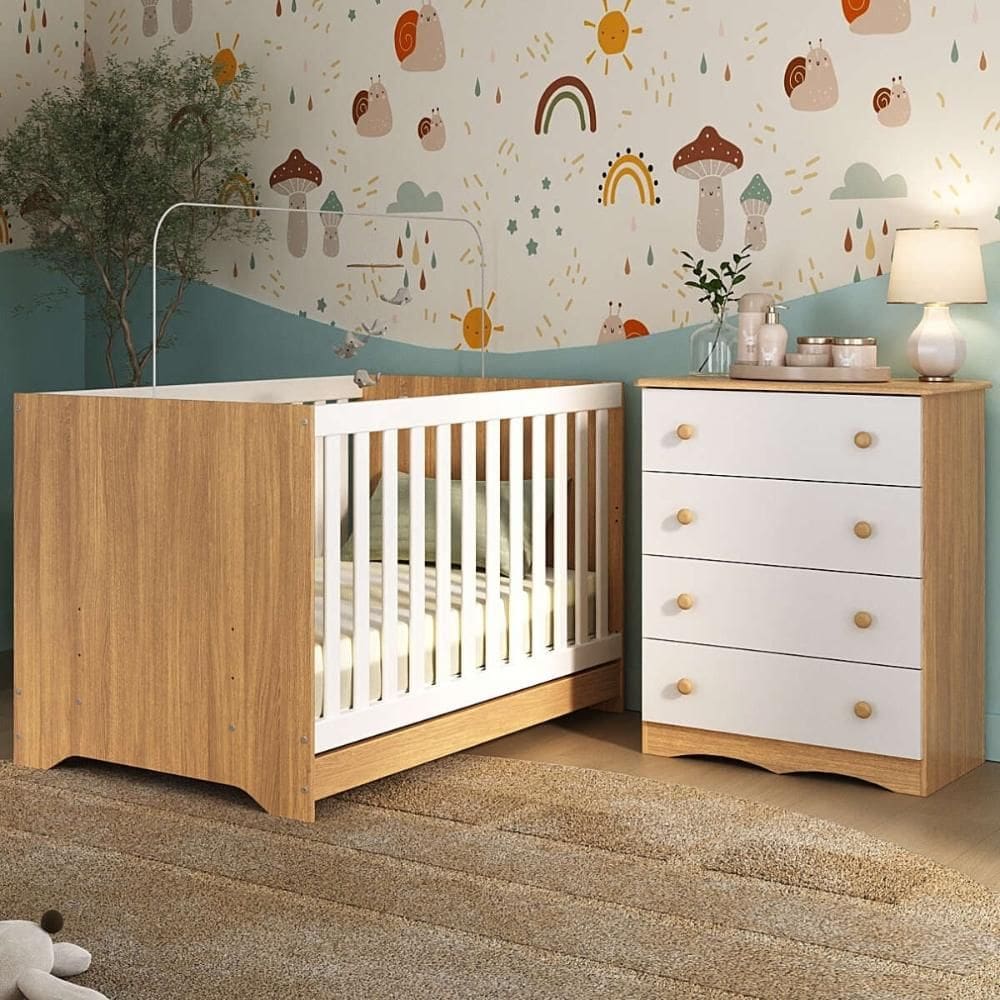 Berço Americano 3 em 1 com Cômoda 4 Gavetas Realeza Multimóveis MP4689