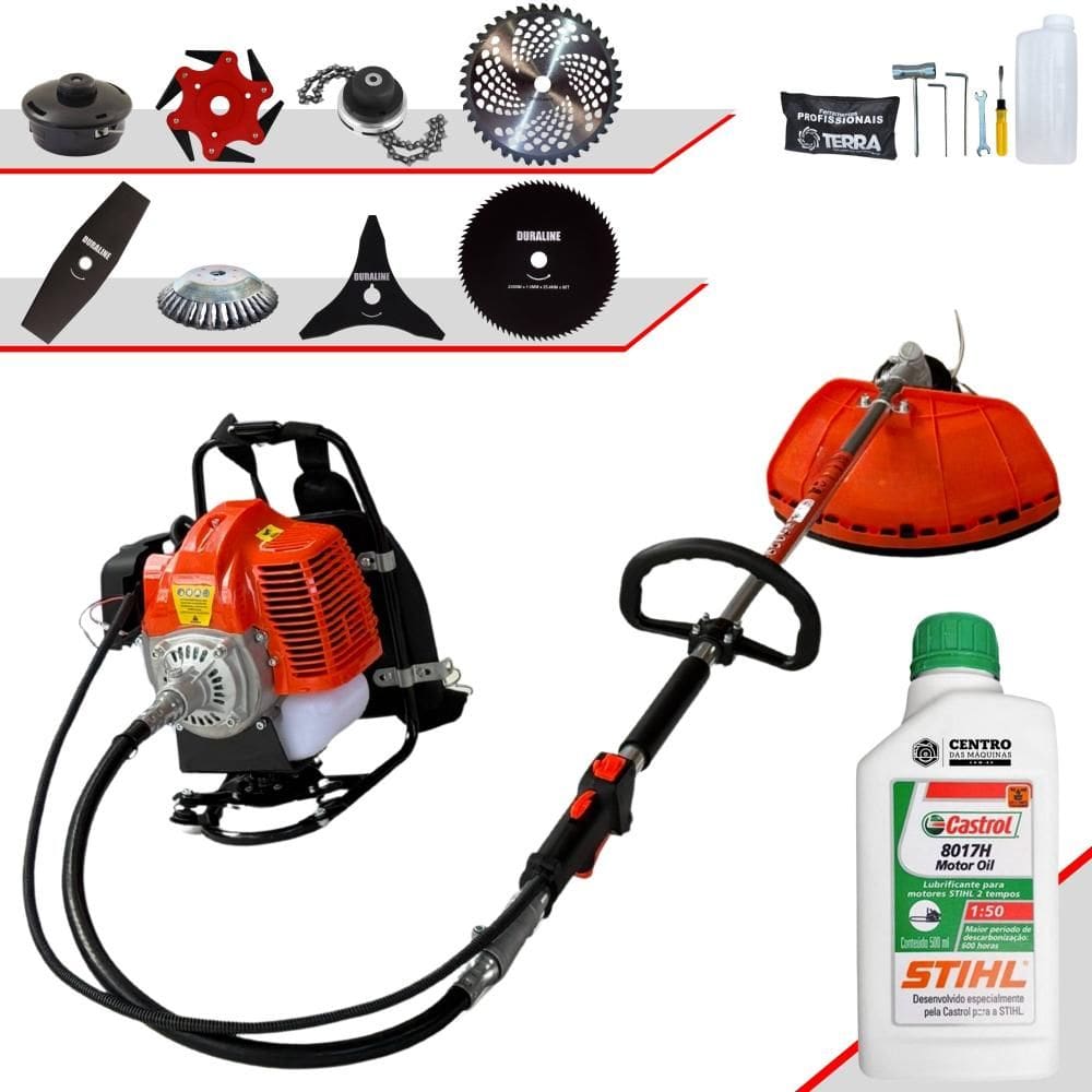 Roçadeira Costal Multifunções Terra GRC-430 À Gasolina 43cc 1,7HP Para Todos os Tipos de Trabalho C/ Carretel + Kit de 7 Opções de Cortes + ÓLEO STIHL