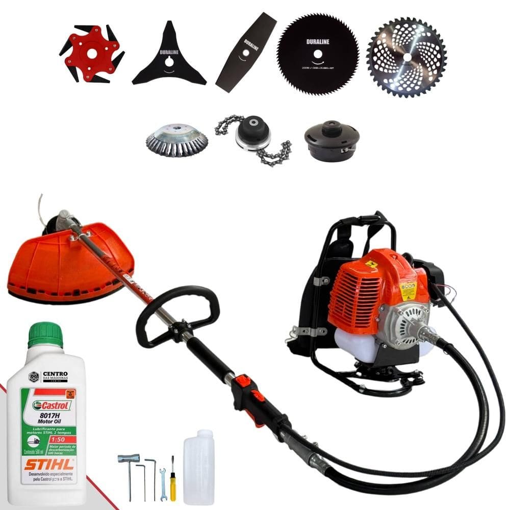 Máquina de Corta Grama Costal Terra GRC430 À Gasolina 2T 43cc 1,7HP Multifunções Completa Com Carretel de Nylon + 7 Opções de Corte + ÓLEO STIHL
