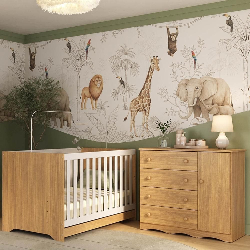 Berço Americano 3 em 1 com Cômoda 1 Porta 4 Gavetas Realeza Multimóveis MP4685