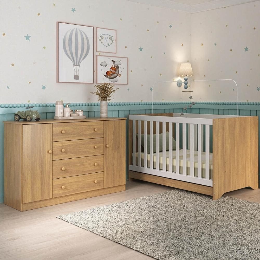 Berço Americano 3 em 1 com Cômoda 2 Portas 4 Gavetas Encanto Multimóveis MP4691