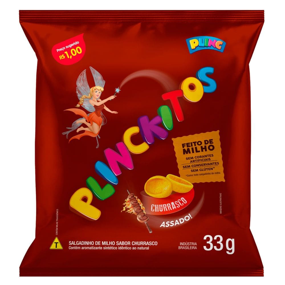Salgadinho de Milho Plinckitos Sabor Churrasco Conchinha 33g